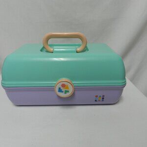 Caboodles of California Vintage Makeup Case Box 80s w/Mirror 2 Tier blue purple
